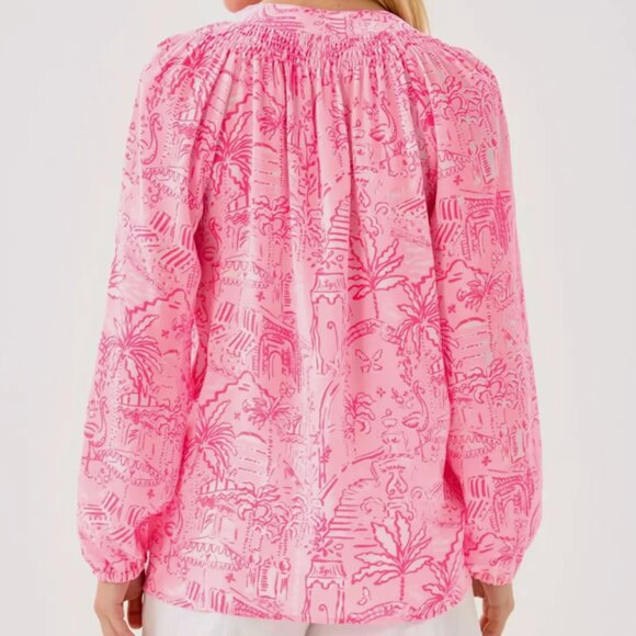 Lilly Pulitzer Elsa Silk Top Conch Shell Pink Pennys Playground XL NWT - Picture 2 of 5